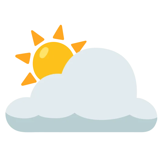 The sun behind large cloud emoji.