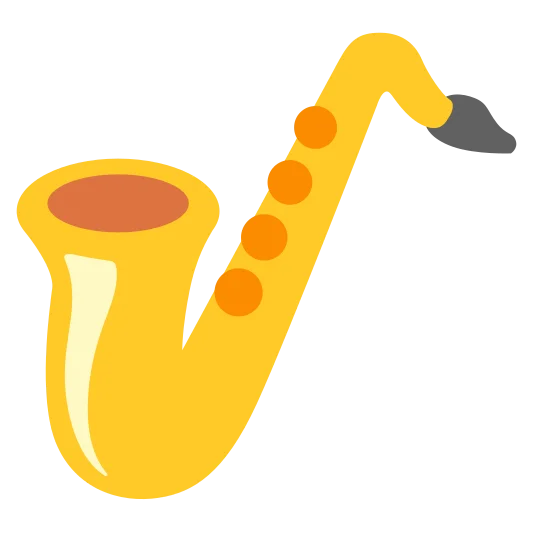 A saxophone emoji, used to represent the musical instrument.