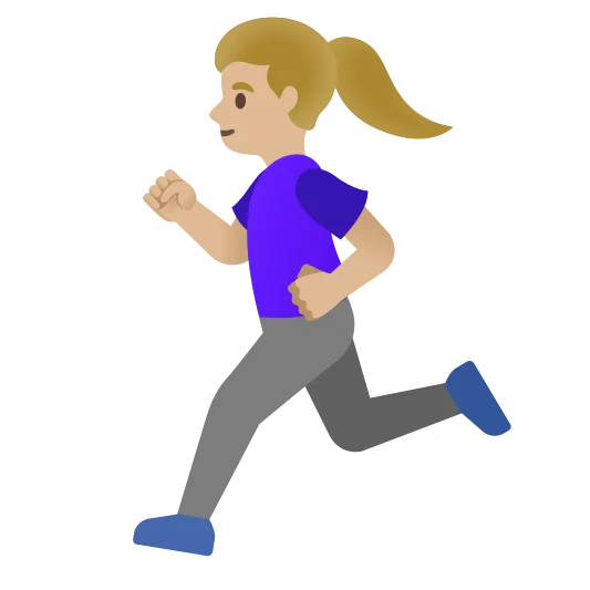 The woman running: medium-light skin tone emoji.