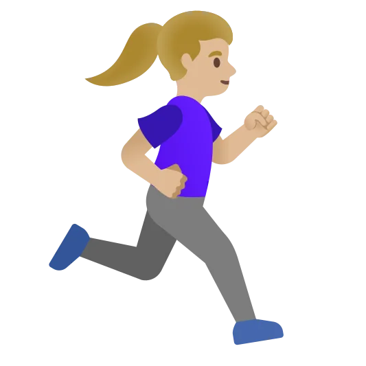 The woman running facing right: medium-light skin tone emoji.