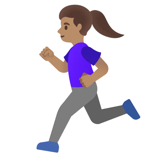 The woman running: medium skin tone emoji.