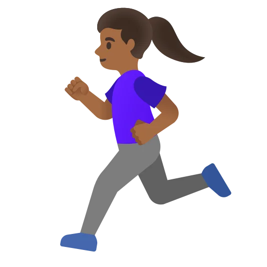 The woman running: medium-dark skin tone emoji.