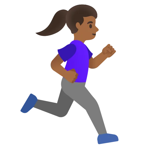 The woman running facing right: medium-dark skin tone emoji.