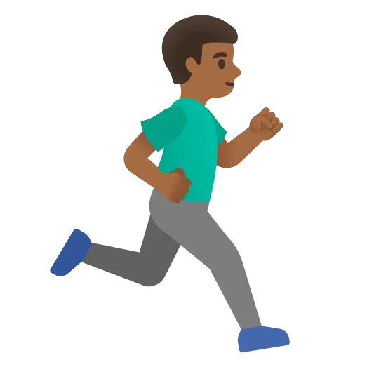 The man running facing right: medium-dark skin tone emoji.