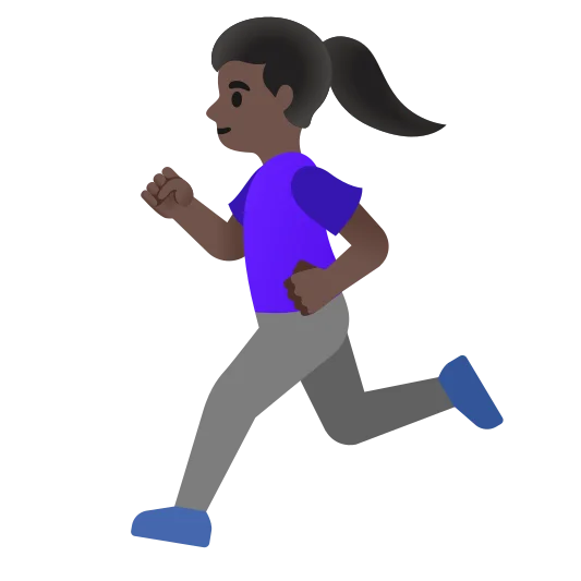 The woman running: dark skin tone emoji.