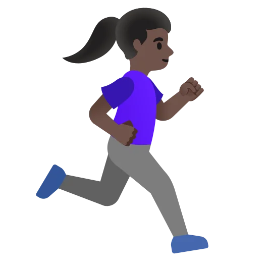 The woman running facing right: dark skin tone emoji.