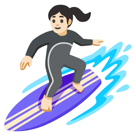 The woman surfing: light skin tone emoji.