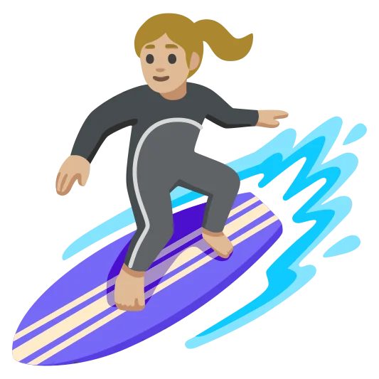 The woman surfing: medium-light skin tone emoji.