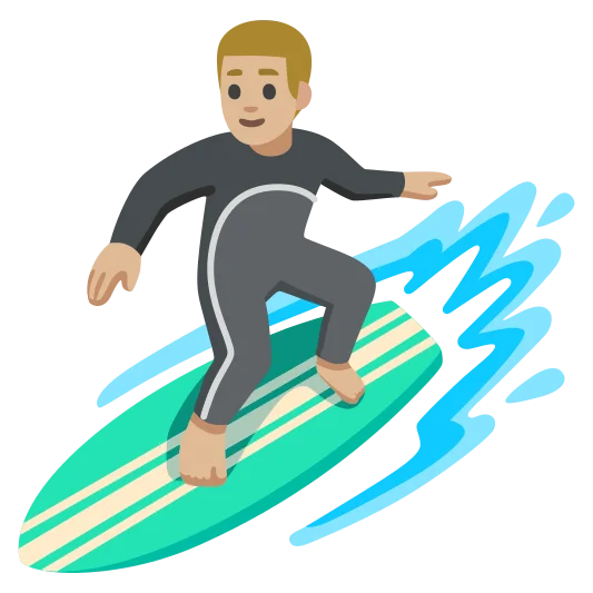 The man surfing: medium-light skin tone emoji.