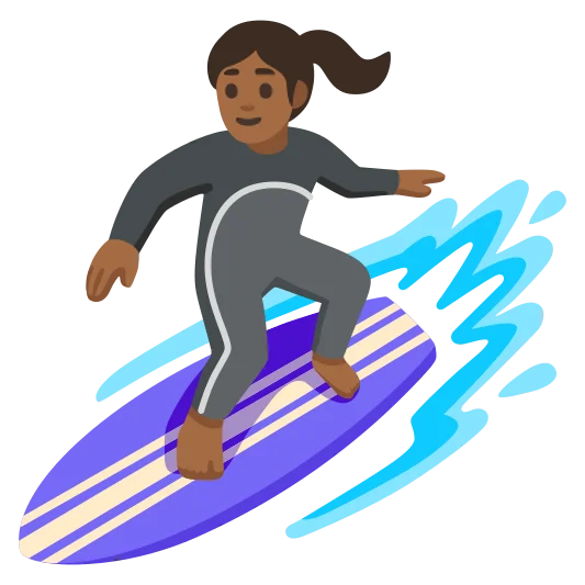 The woman surfing: medium-dark skin tone emoji.
