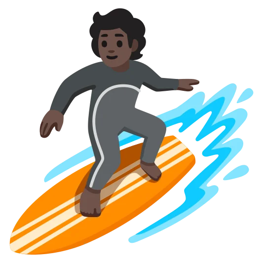 The person surfing: dark skin tone emoji.