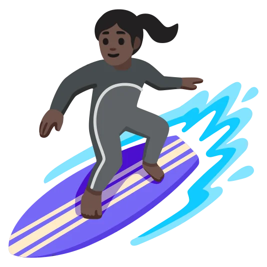 The woman surfing: dark skin tone emoji.