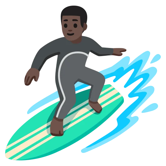 The man surfing: dark skin tone emoji.