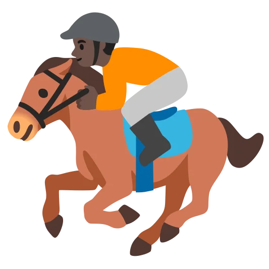 The horse racing: dark skin tone emoji.