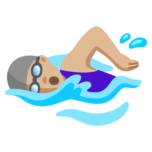 The woman swimming: medium-light skin tone emoji.