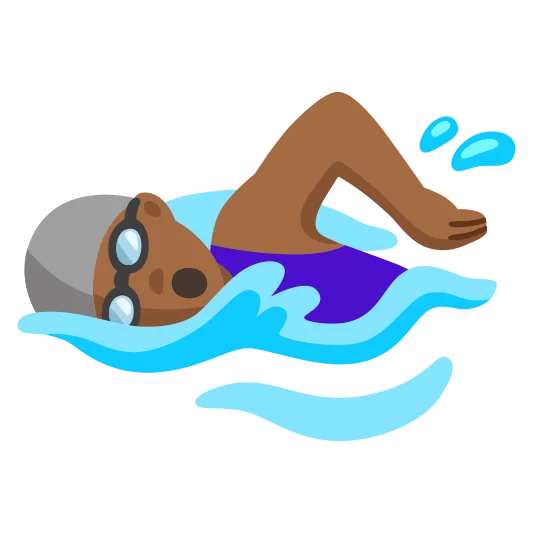 The woman swimming: medium-dark skin tone emoji.