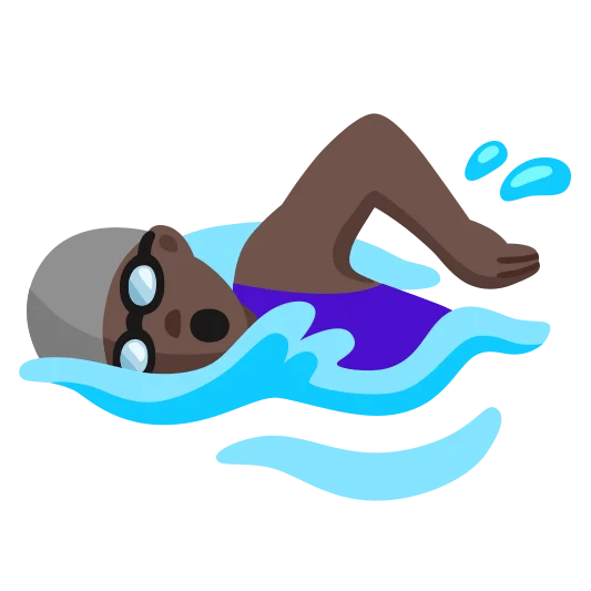The woman swimming: dark skin tone emoji.