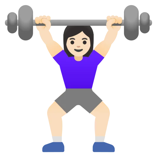The woman lifting weights: light skin tone emoji.
