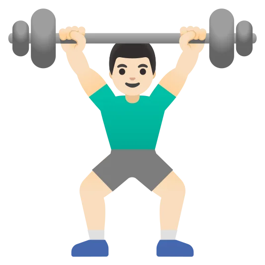 The man lifting weights: light skin tone emoji.