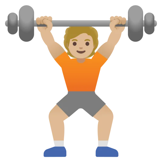 The person lifting weights: medium-light skin tone emoji.