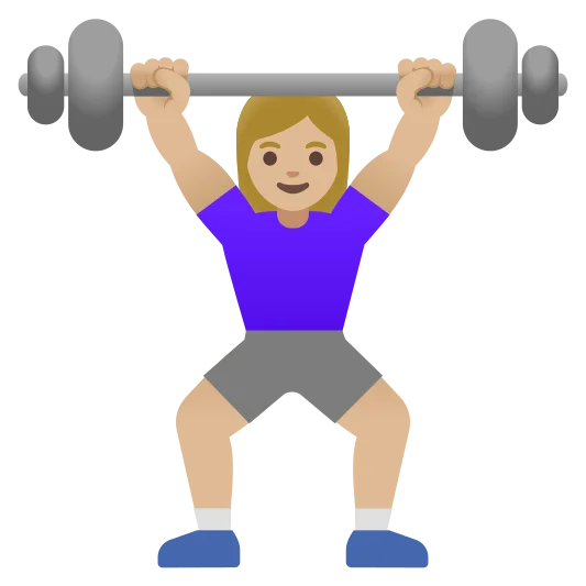 The woman lifting weights: medium-light skin tone emoji.
