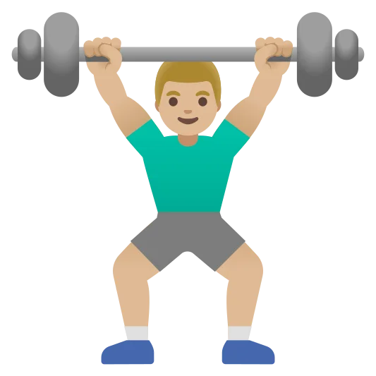 The man lifting weights: medium-light skin tone emoji.