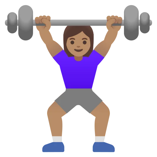 The woman lifting weights: medium skin tone emoji.
