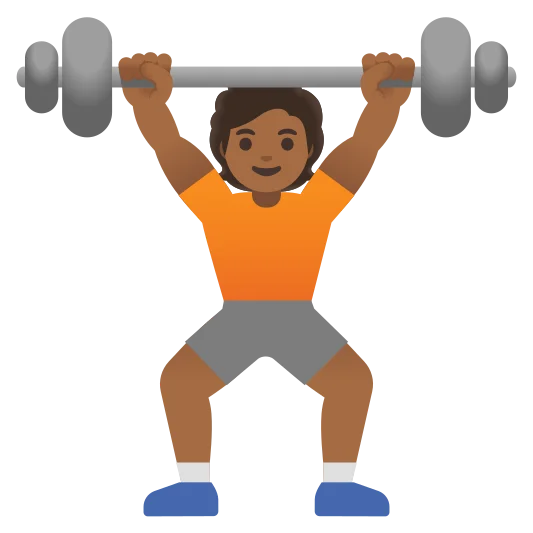 The person lifting weights: medium-dark skin tone emoji.