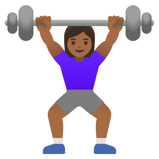 The woman lifting weights: medium-dark skin tone emoji.
