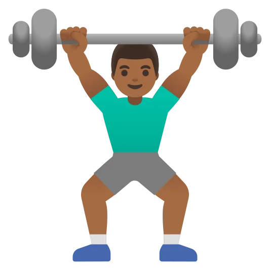 The man lifting weights: medium-dark skin tone emoji.