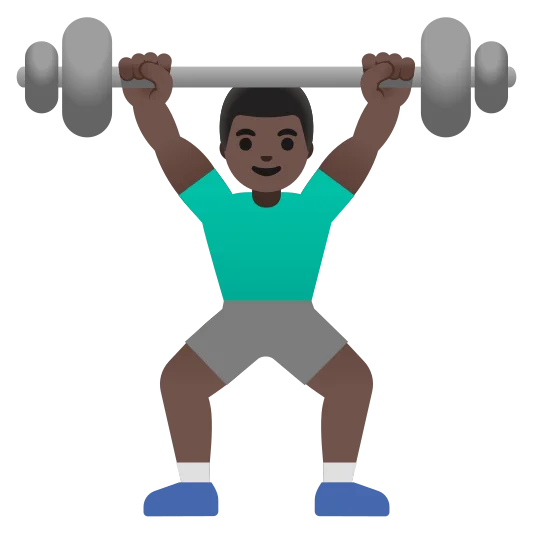 The man lifting weights: dark skin tone emoji.
