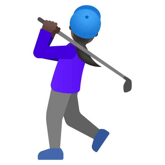 The woman golfing: dark skin tone emoji.