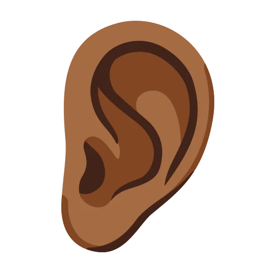 The ear: medium-dark skin tone emoji.