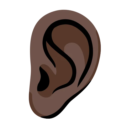 The ear: dark skin tone emoji.