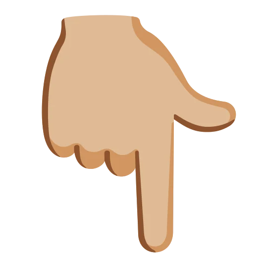 The backhand index pointing down: medium-light skin tone emoji.