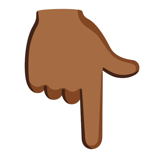 The backhand index pointing down: medium-dark skin tone emoji.