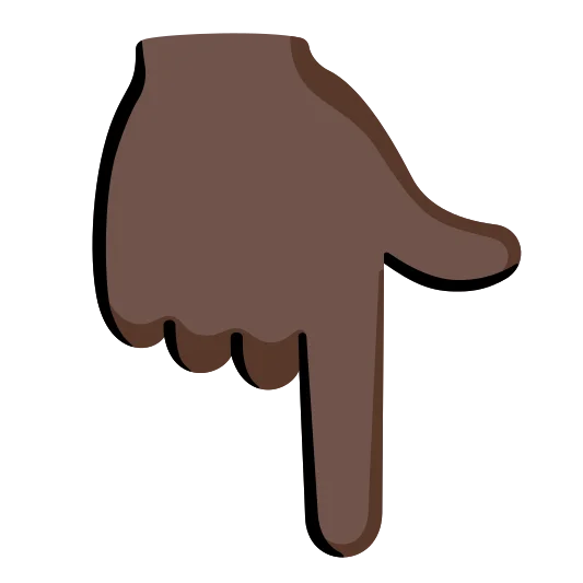The backhand index pointing down: dark skin tone emoji.