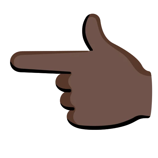 The backhand index pointing left: dark skin tone emoji.