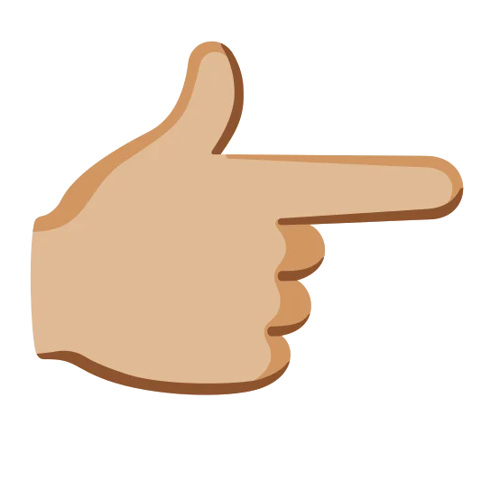 The backhand index pointing right: medium-light skin tone emoji.