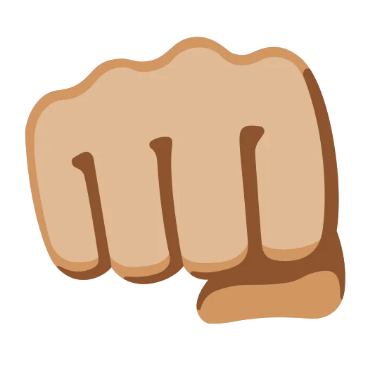 The oncoming fist: medium-light skin tone emoji.