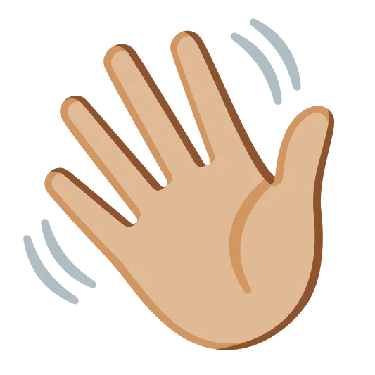 The waving hand: medium-light skin tone emoji.
