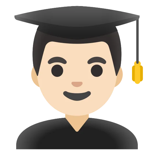 The man student: light skin tone emoji.