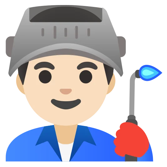 The man factory worker: light skin tone emoji.