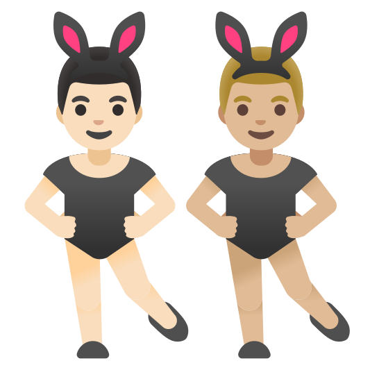 The men with bunny ears: light skin tone, medium-light skin tone emoji.