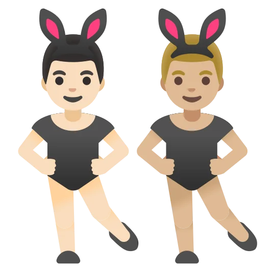 The men with bunny ears: light skin tone, medium-light skin tone emoji.