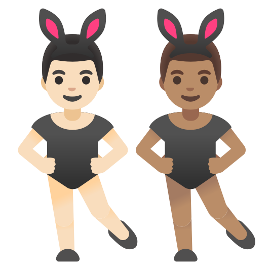 The men with bunny ears: light skin tone, medium skin tone emoji.