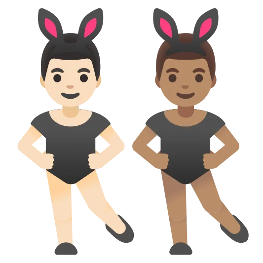 The men with bunny ears: light skin tone, medium skin tone emoji.