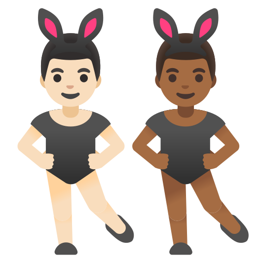The men with bunny ears: light skin tone, medium-dark skin tone emoji.