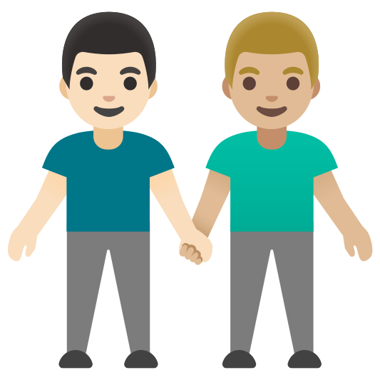 The men holding hands: light skin tone, medium-light skin tone emoji.