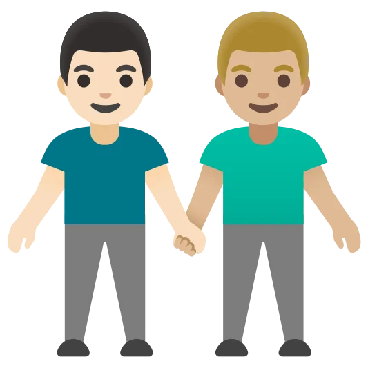 The men holding hands: light skin tone, medium-light skin tone emoji.